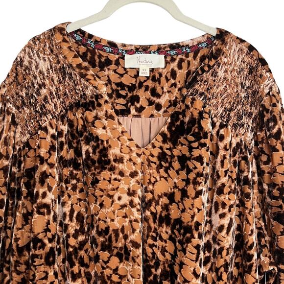Nurture by Westbound Womens Tunic 2X Brown Animal Print Velvet Long Sleeve - Picture 2 of 8